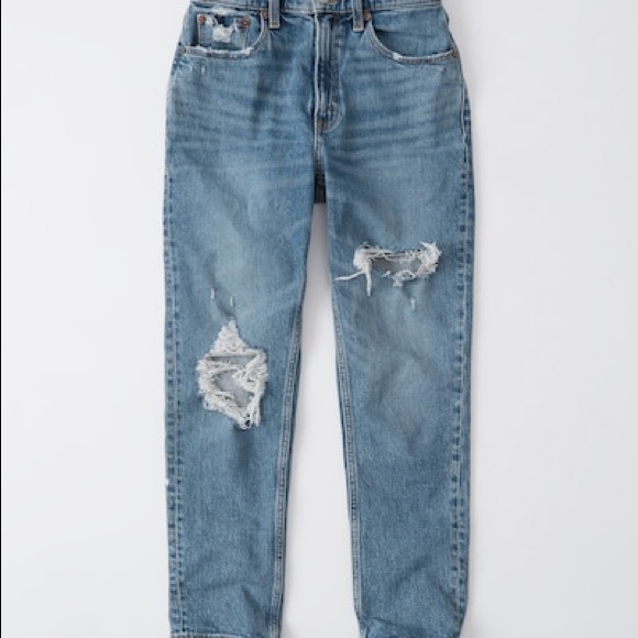 Abercrombie & Fitch Denim - Abercrombie & Fitch High Rise Mom Jeans - Medium Wash, Ripped